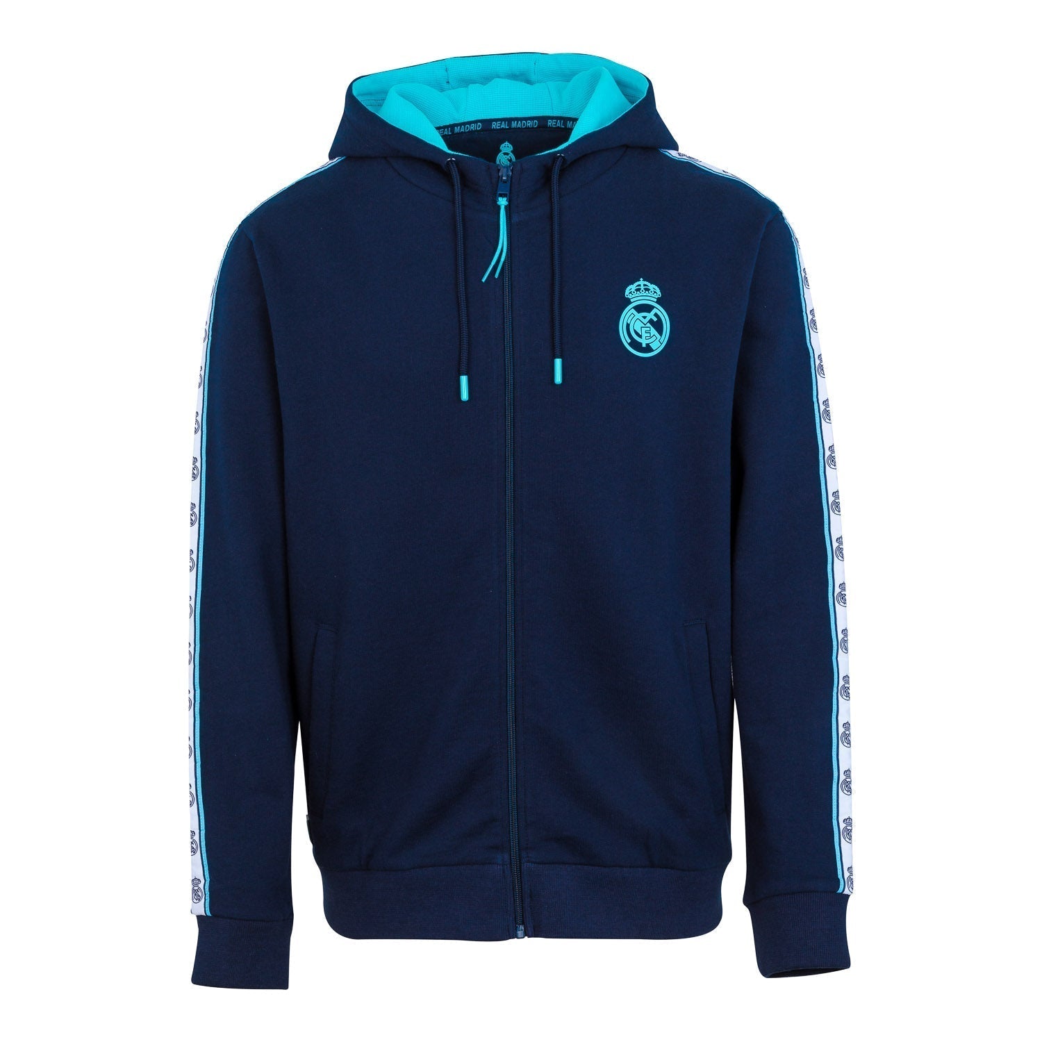 Madrid Sky Mens Tape Sleeve Zip Hoodie Navy – Official Real Madrid
