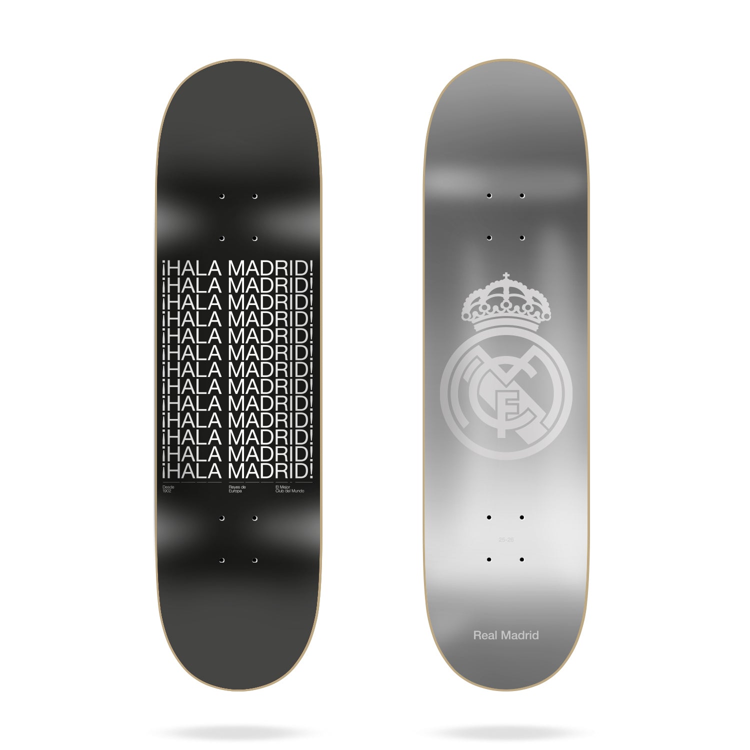Silver Crest Skateboard Deck 8.25 – Official Real Madrid Store