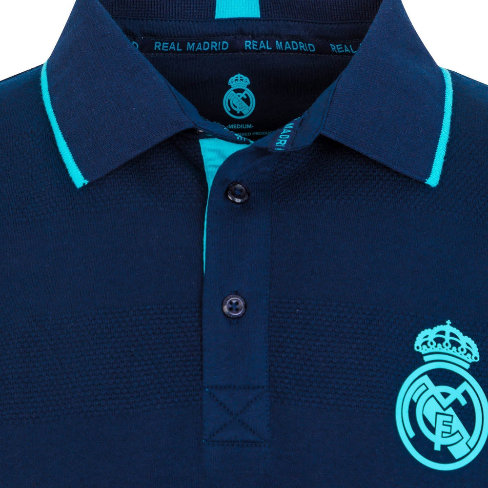 Madrid Sky Mens Textured Stripe Polo Navy