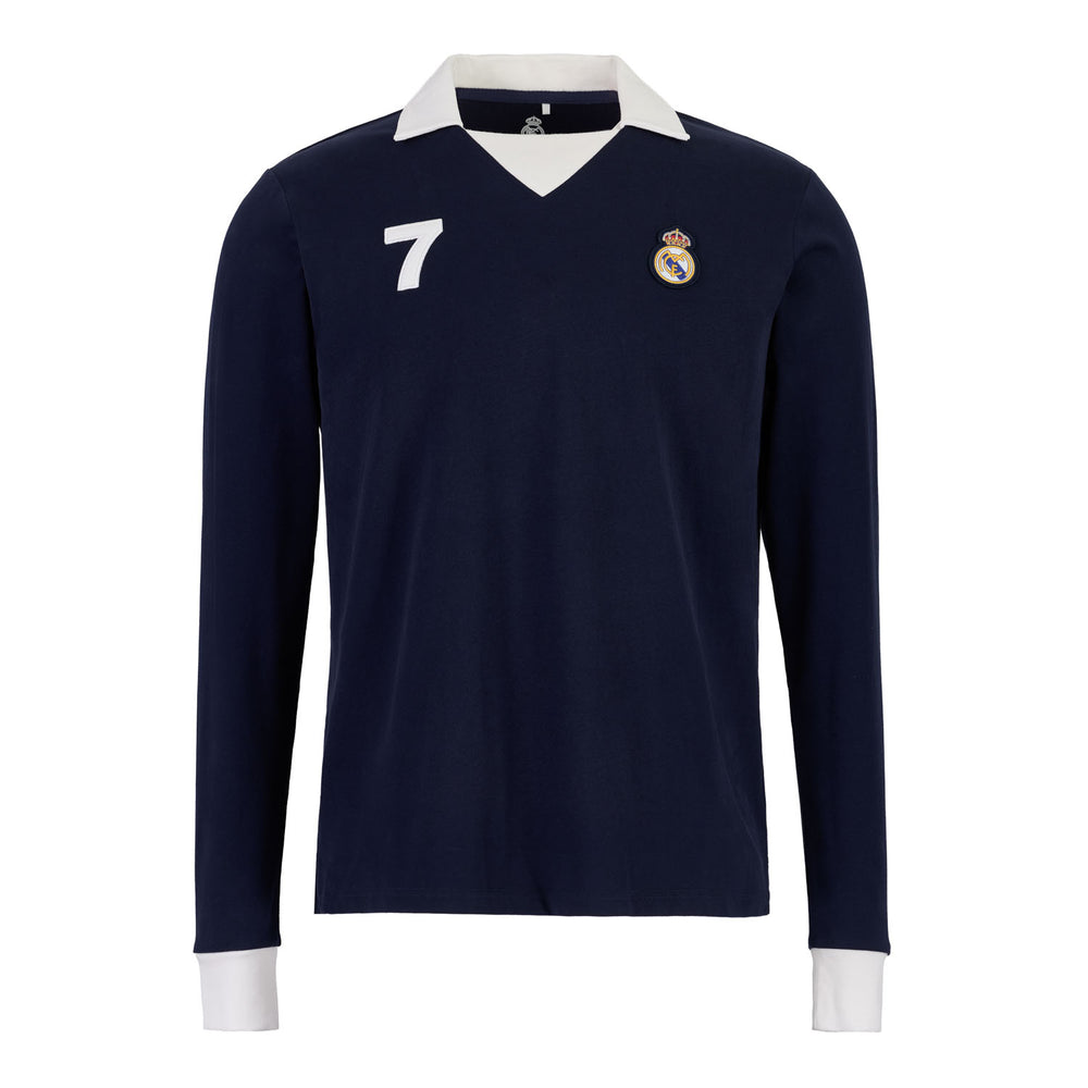Polo Homme Rétro Manches Longues Coton Bleu Marine