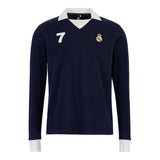 Polo Hombre Retro Manga Larga Algodón Azul Marino