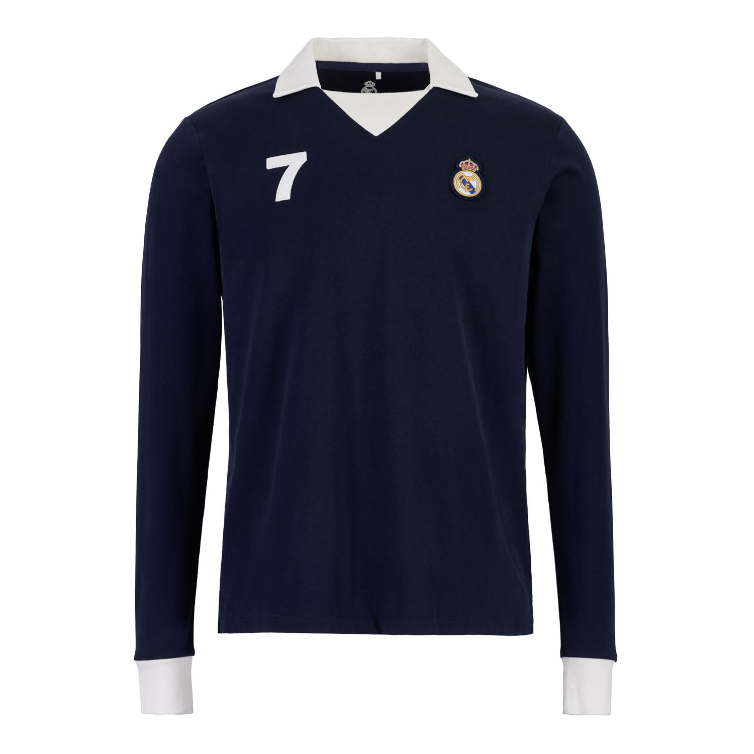 Men's Retro Long Sleeve Cotton Polo Navy Blue