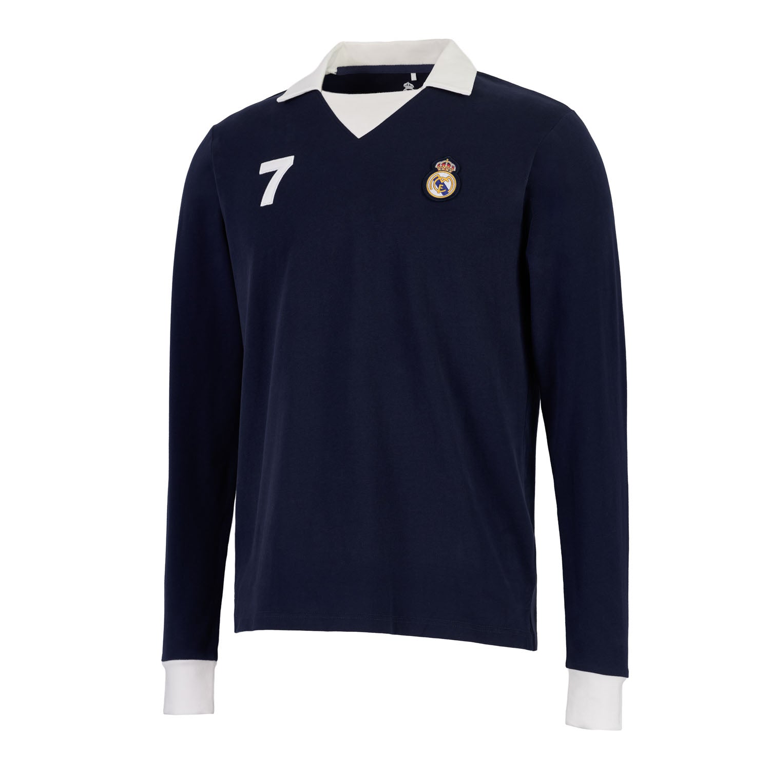 Men's Retro Long Sleeve Cotton Polo Navy Blue