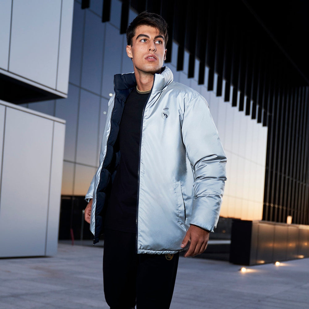 Mens Outerwear Reversible Reflective Puffer Jacket Navy