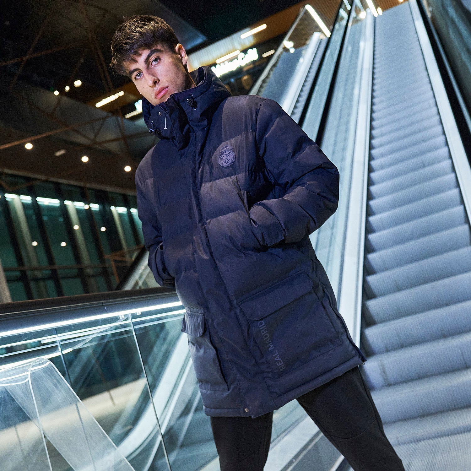 Mens Outerwear Long Padded Parka Coat Navy