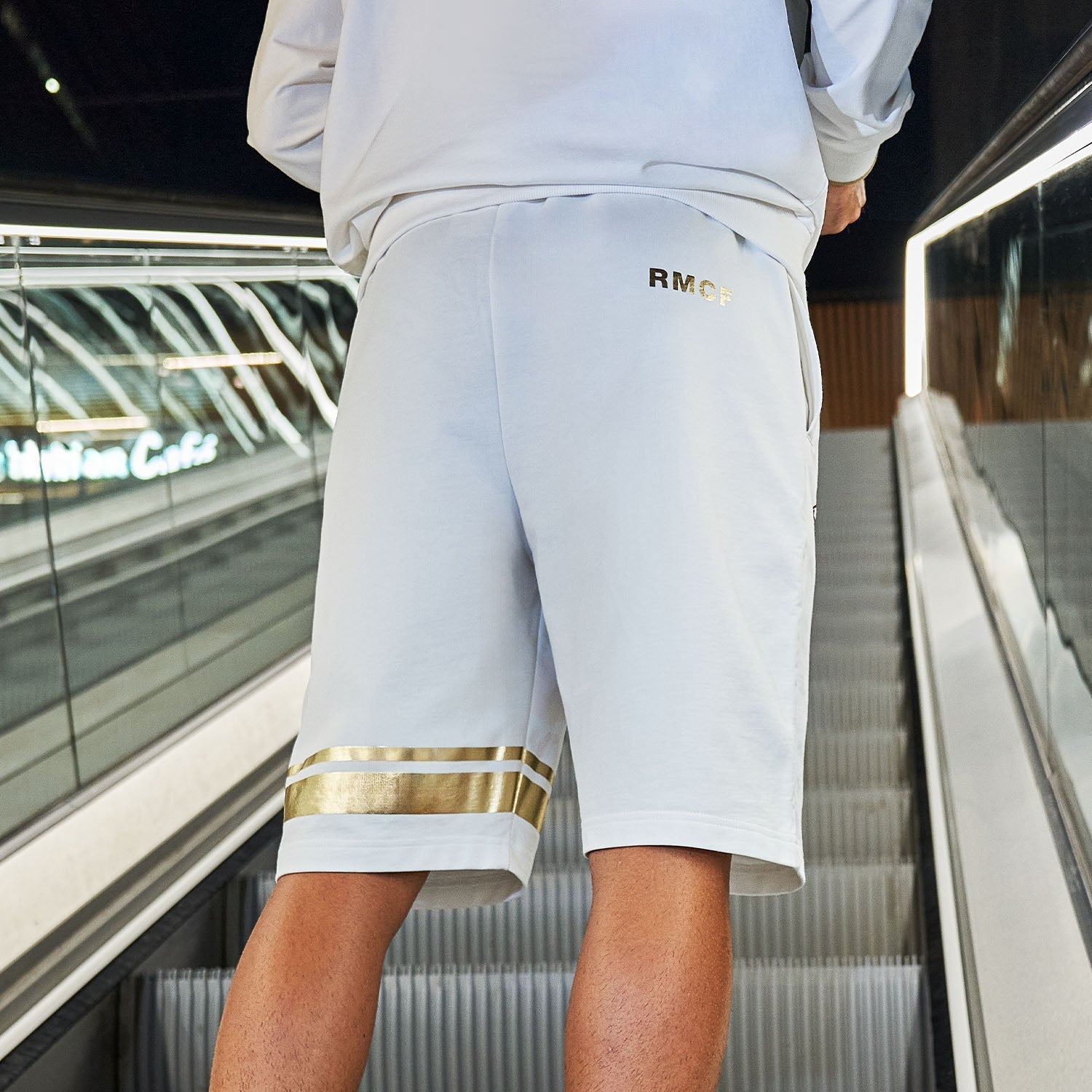 Mens White & Gold Shorts