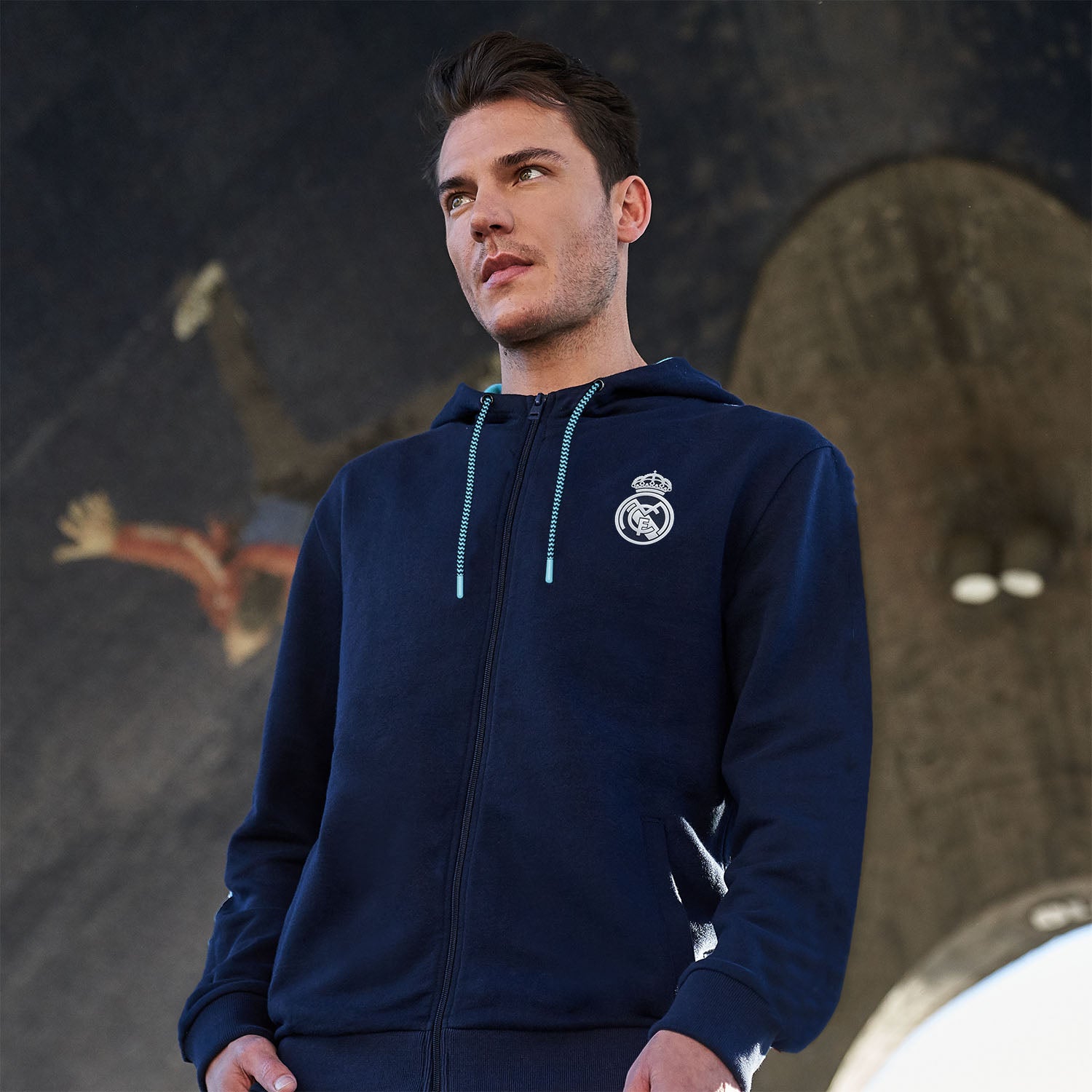 Bernabéu Neon Lights Mens Zip Through Hoodie Navy
