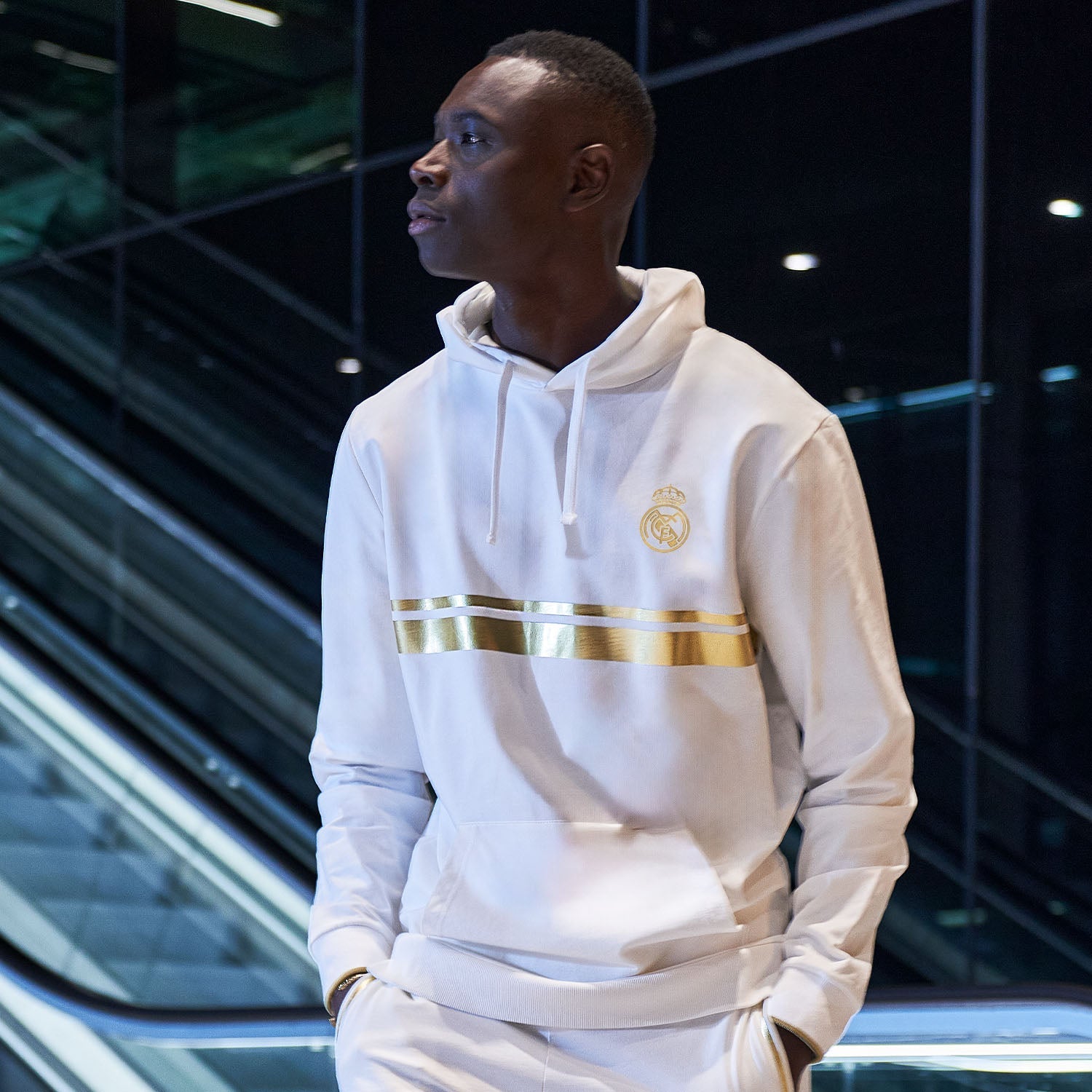 Mens White & Gold Hoodie