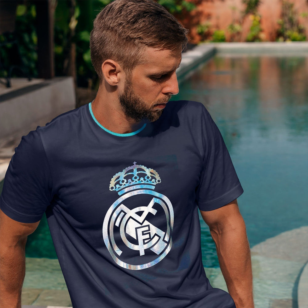 Bernabéu Neon Lights Mens RMCF Reflective Logo T-Shirt Navy