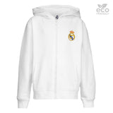 Sudadera Capucha Cremallera Niños ECO Essentials Real Madrid Escudo Blanca