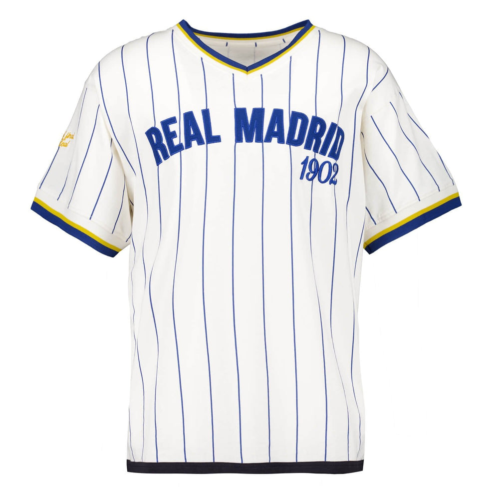 Mens Oversized Striped Baseball T-Shirt Off White Real Madrid