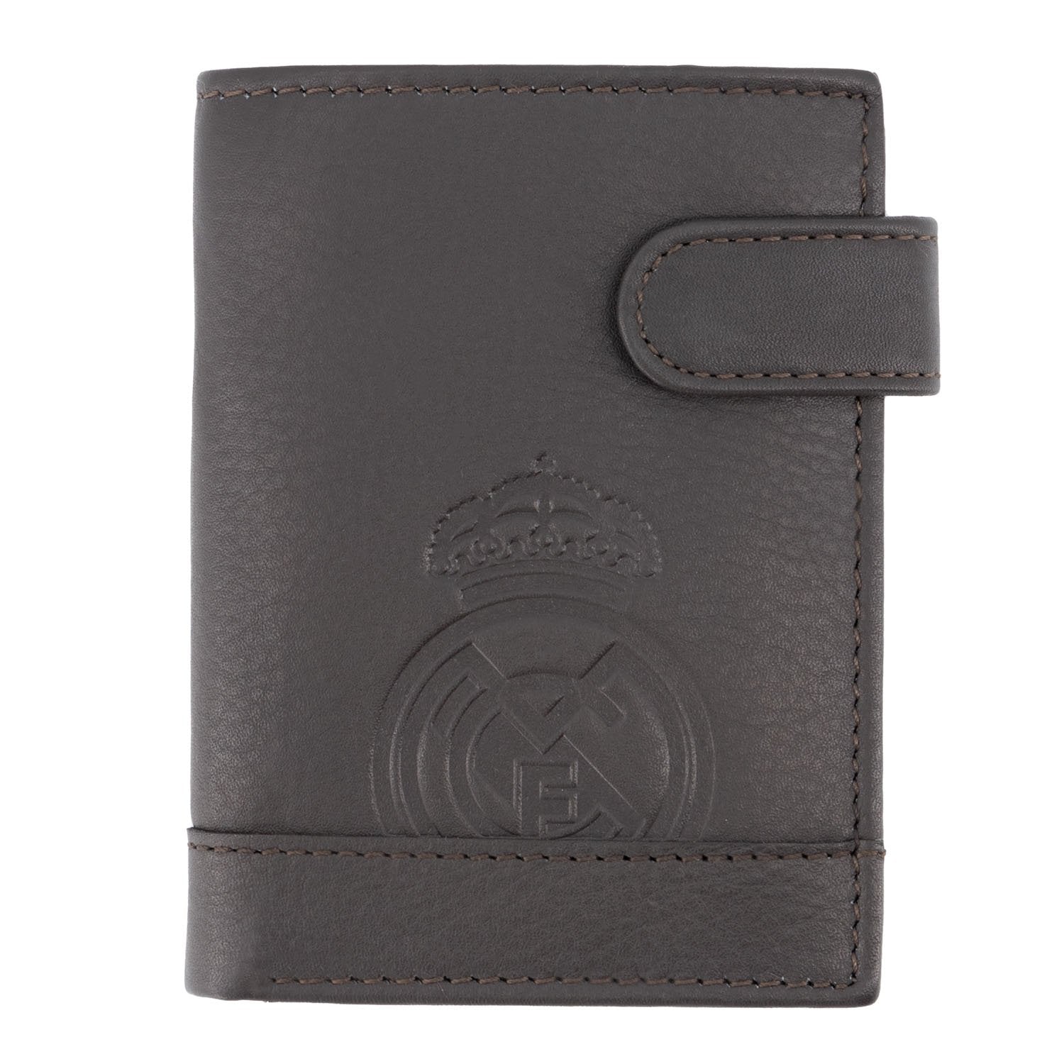 Dark Brown Leather Vertical Wallet With Coin Pocket Real Madrid