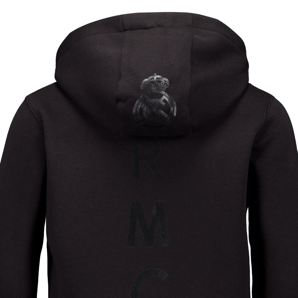 Kids Blackout Hoodie Backprint Black Real Madrid