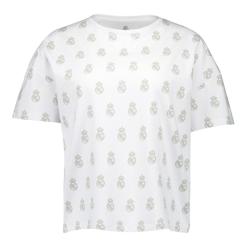 Womens Real Madrid White Dreams Pijama Set Printed Crest T-Shirt & Shorts Green