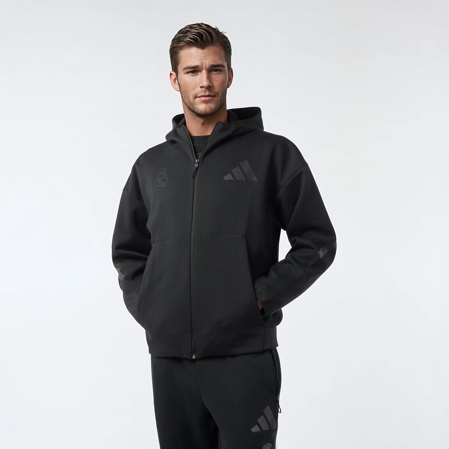 Mens adidas Real Urban Full Zip Hoodie Black – Official Real