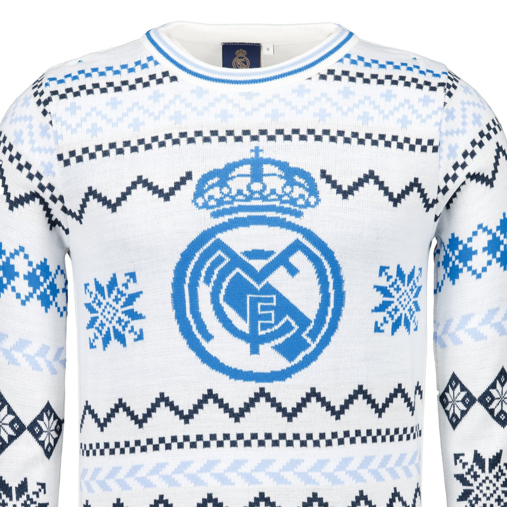 Mens Christmas Sweater Crest Ice White