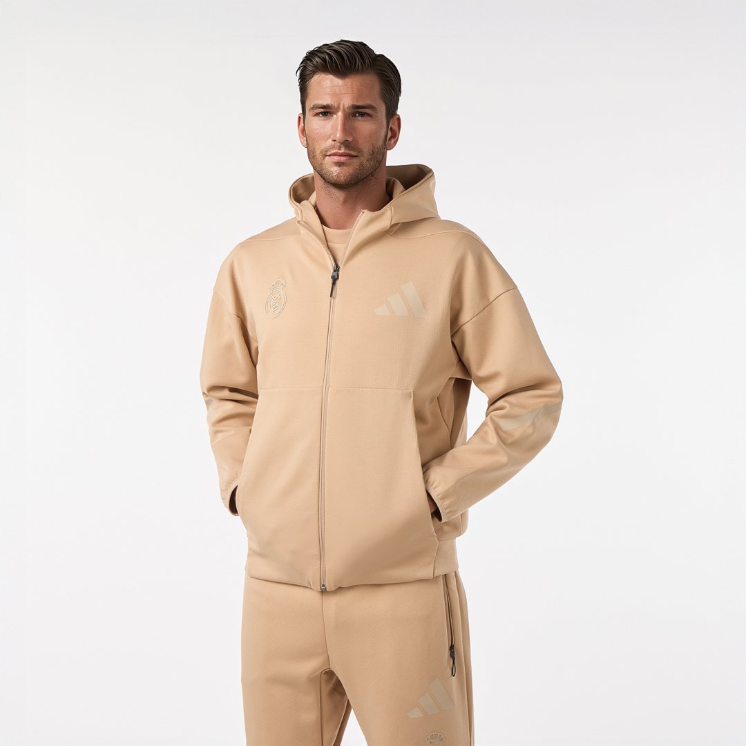 Mens Adidas Real Urban Full Zip Hoodie Beige – Official Real