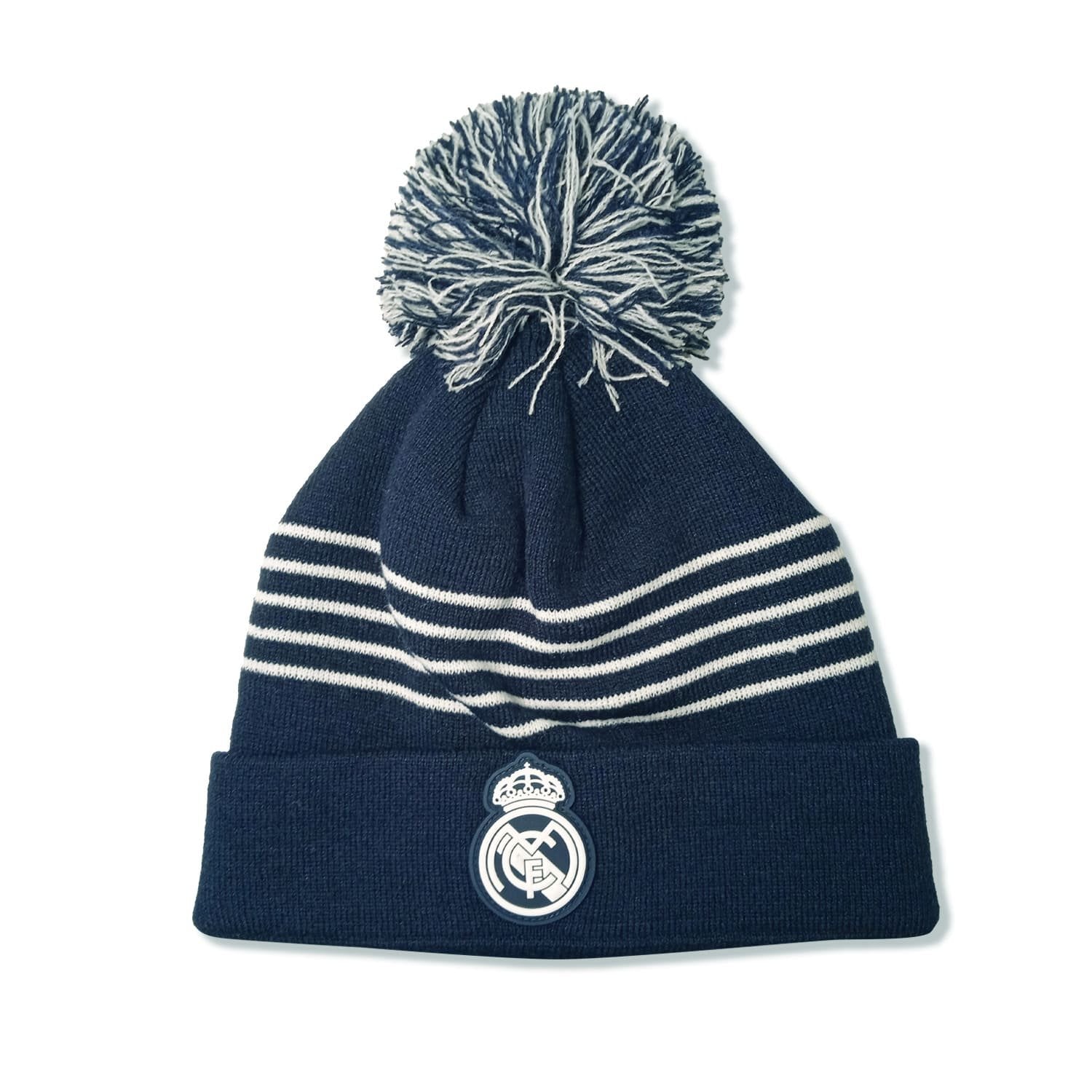 Pompom Beanie Navy White Straps Real Madrid