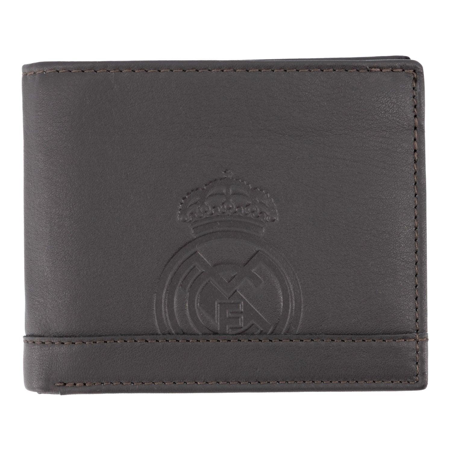 Dark Brown Leather Horizontal Wallet With Coin Pocket Real Madrid
