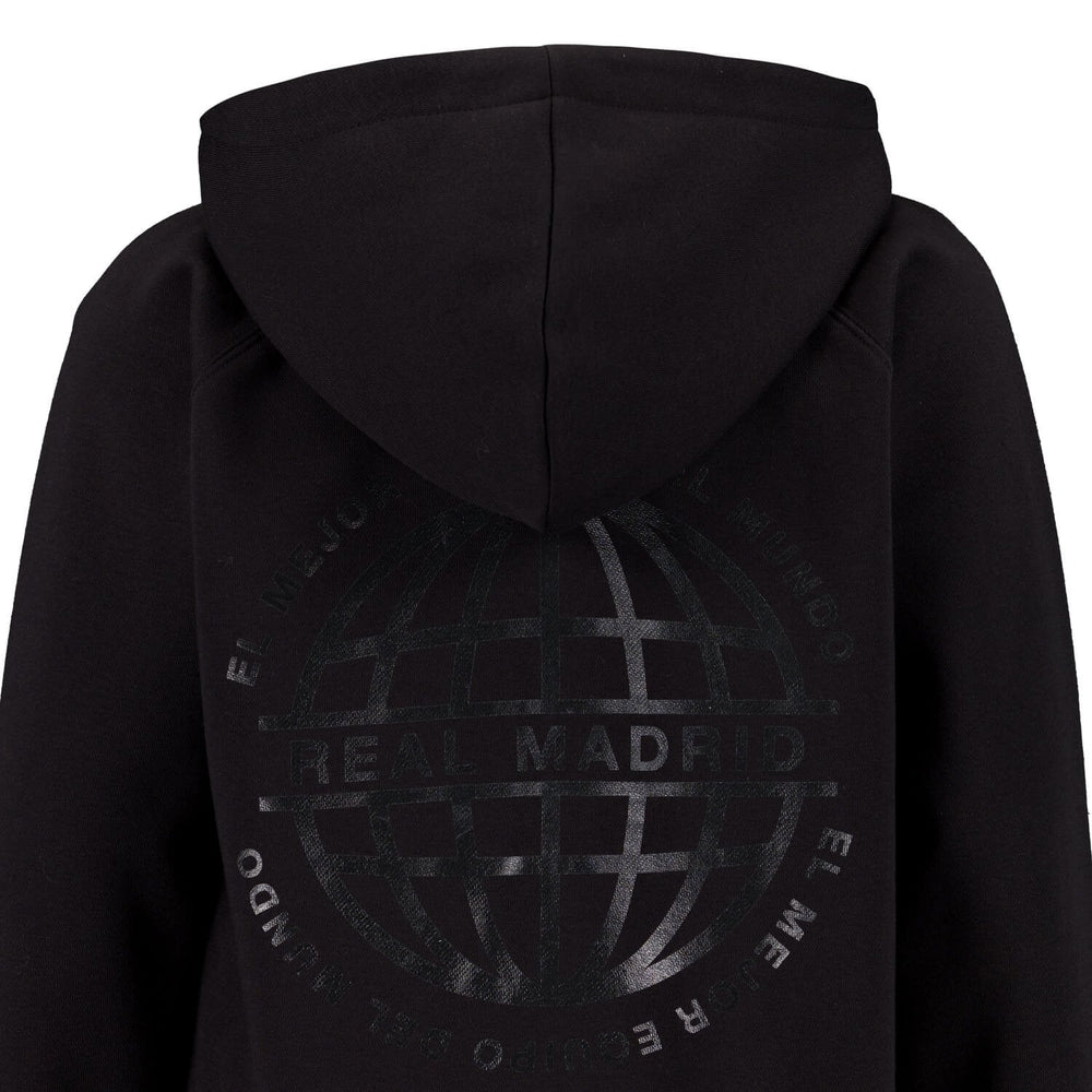 Kids Blackout Hoodie Globe Backprint Black Real Madrid