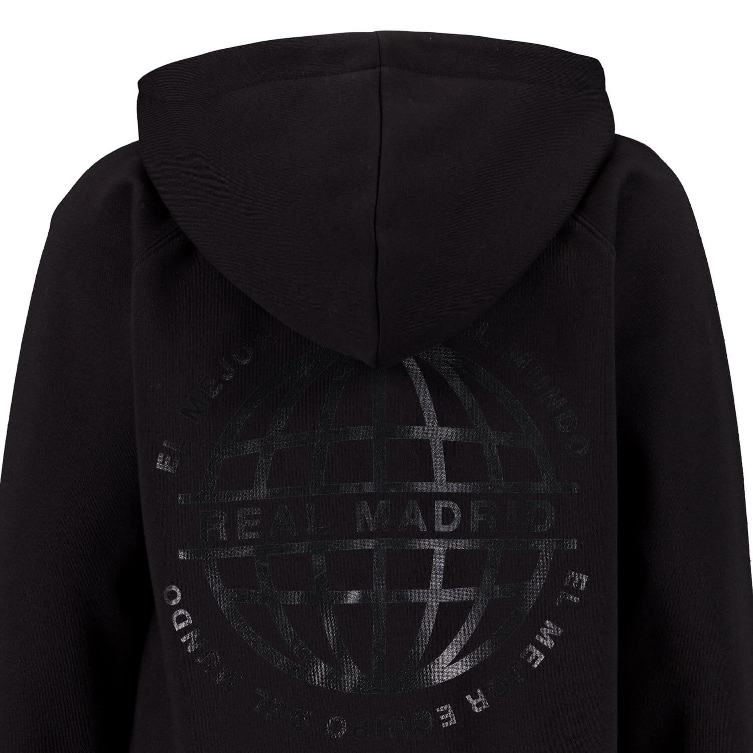 Kids Blackout Hoodie Globe Backprint Black Real Madrid