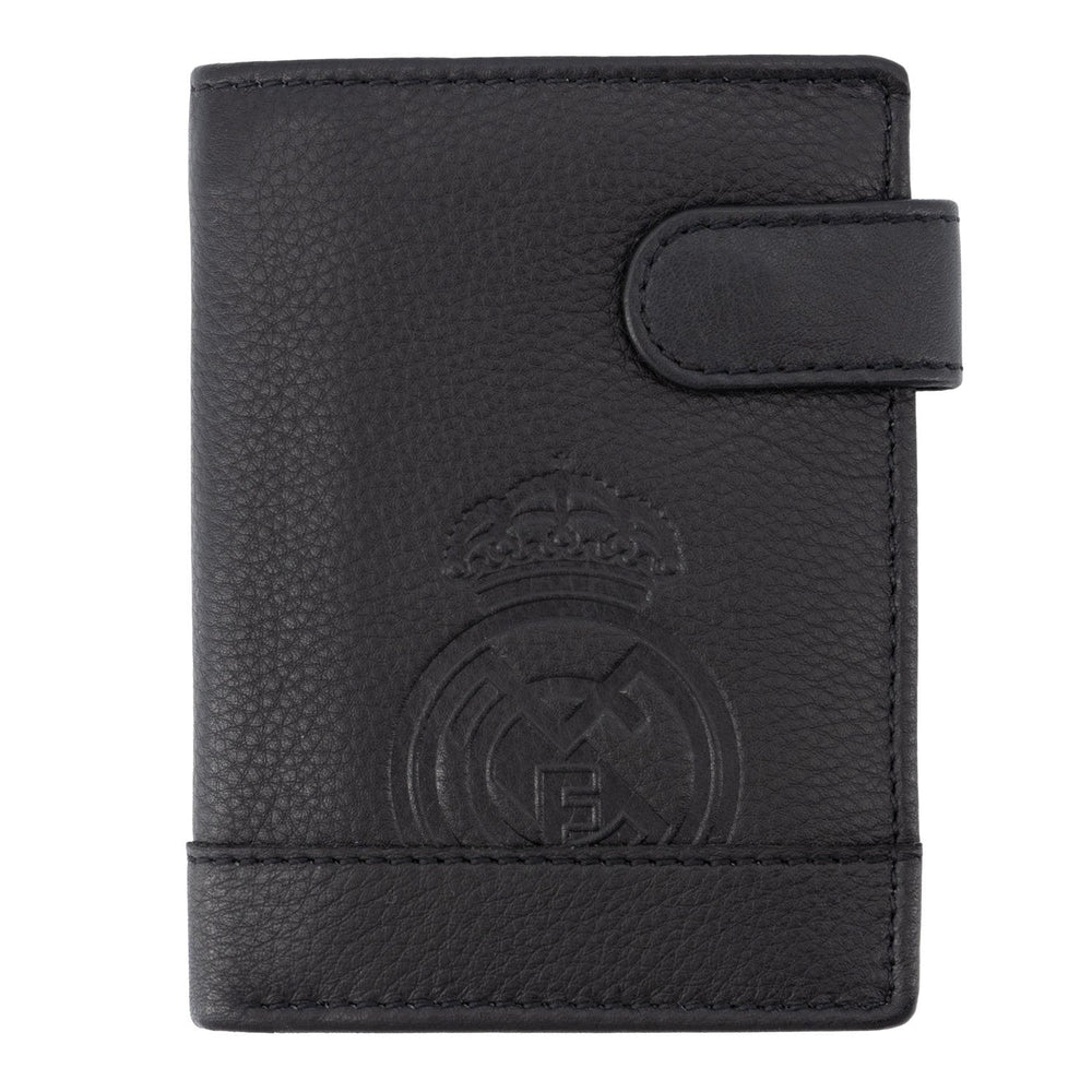 Black Leather Vertical Wallet With Coin Pocket Real Madrid