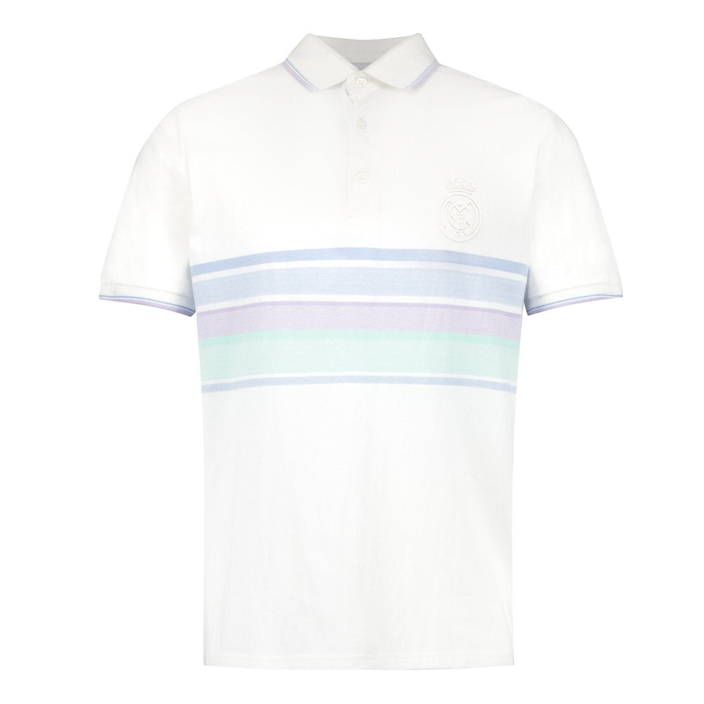 Mens Pastel Stripe Polo Shirt White Real Madrid