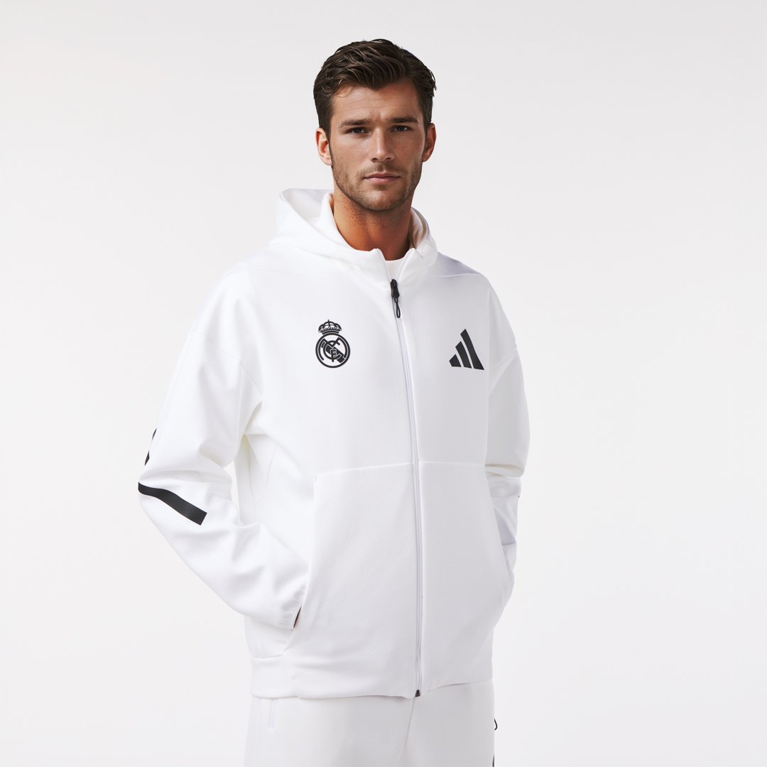 Mens adidas Real Urban Full Zip Hoodie White – Real Madrid Europe