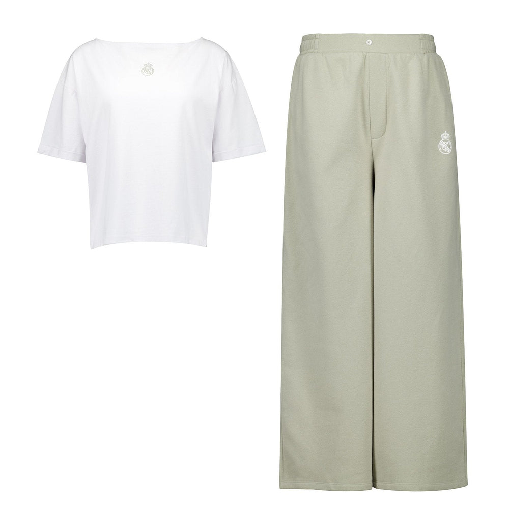 Womens Real Madrid White Dreams Pijama Set T- Shirt & Long Wide Trousers Green