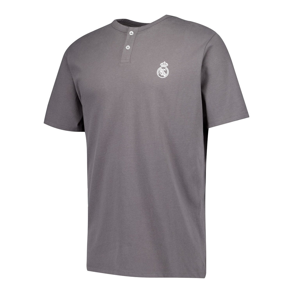 Mens Real Madrid White Dreams Pijama Set Henley Shorts Grey