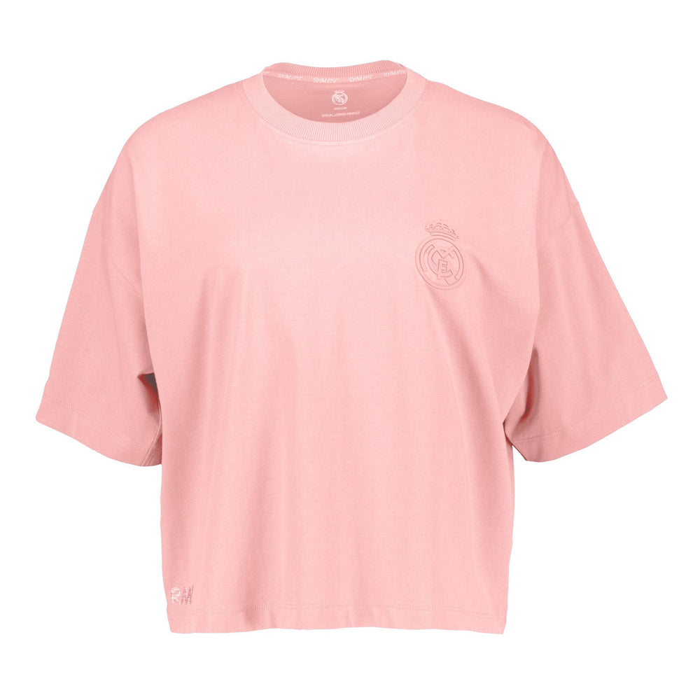 Womens Real Madrid Ladies Vintage Pink Cropped T-Shirt