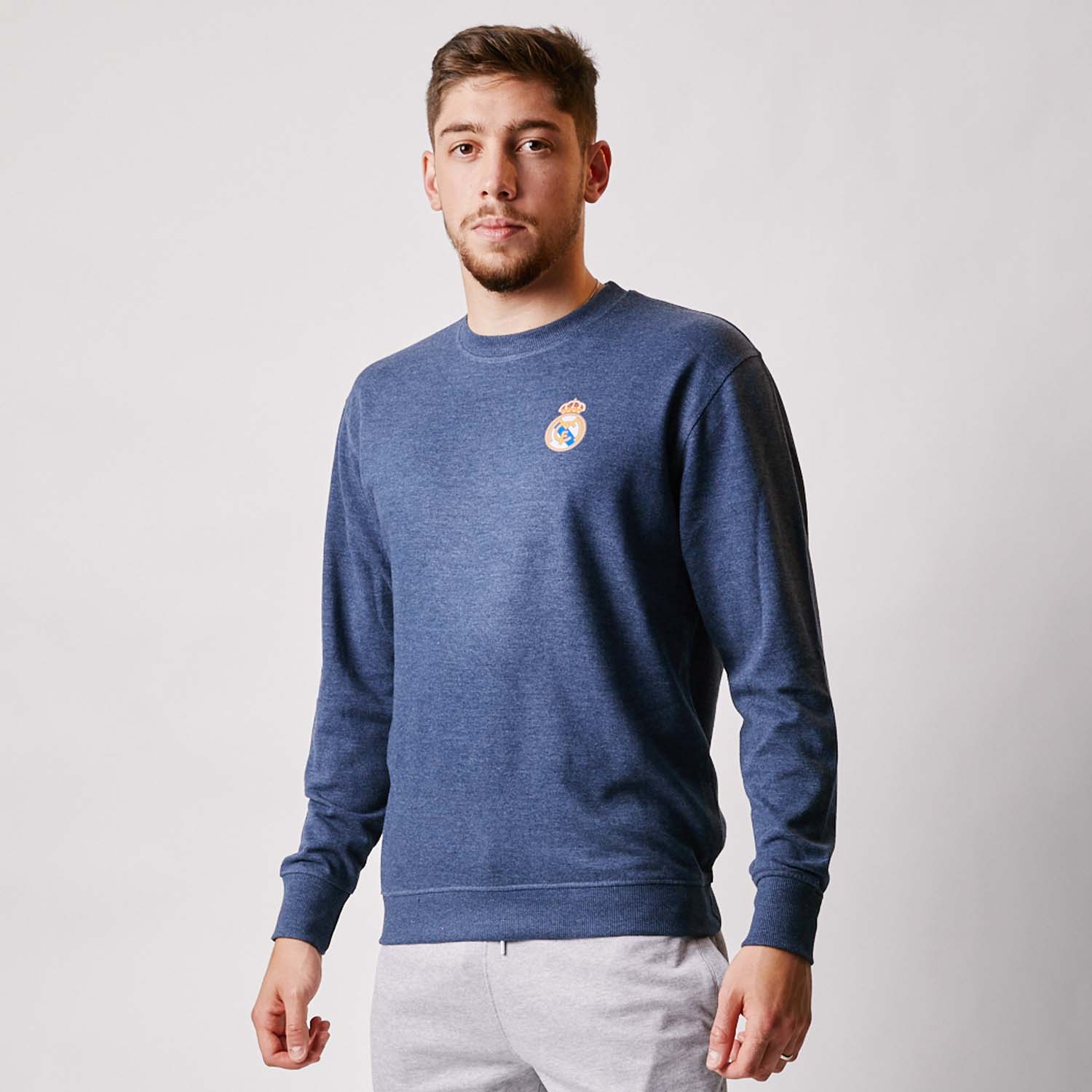 Mens Essentials Color Crest Crew Blue Blend